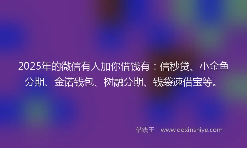 2025年的微信有人加你借钱有：信秒贷、小金鱼分期、金诺钱包、树融分期、钱袋速借宝等。