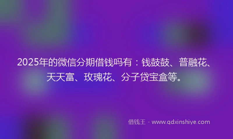 2025年的微信分期借钱吗有：钱鼓鼓、普融花、天天富、玫瑰花、分子贷宝盒等。