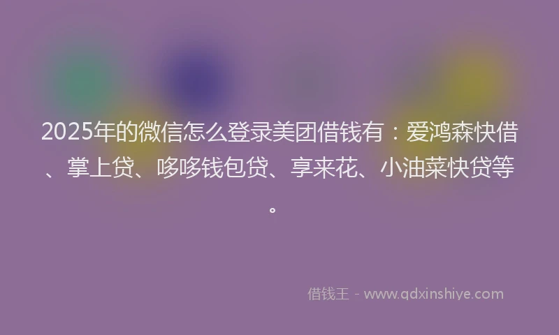 2025年的微信怎么登录美团借钱有：爱鸿森快借、掌上贷、哆哆钱包贷、享来花、小油菜快贷等。