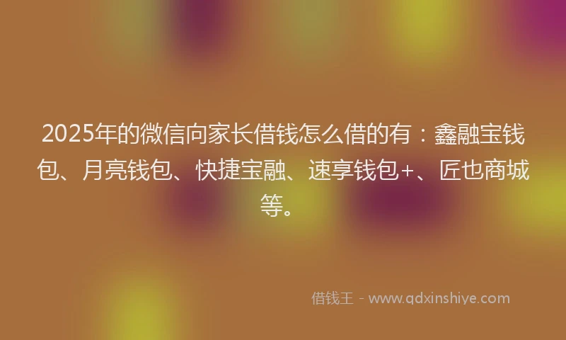 2025年的微信向家长借钱怎么借的有：鑫融宝钱包、月亮钱包、快捷宝融、速享钱包+、匠也商城等。