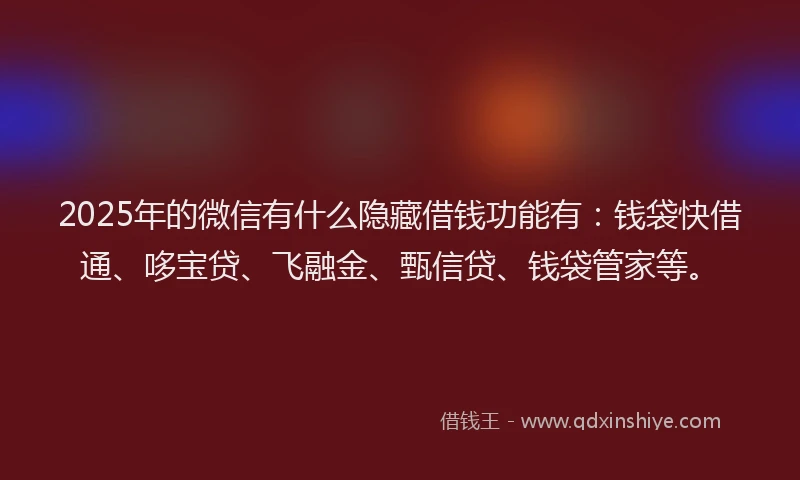 2025年的微信有什么隐藏借钱功能有：钱袋快借通、哆宝贷、飞融金、甄信贷、钱袋管家等。