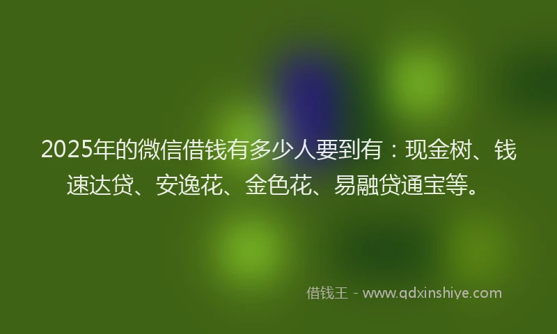 2025年的微信借钱有多少人要到有：现金树、钱速达贷、安逸花、金色花、易融贷通宝等。