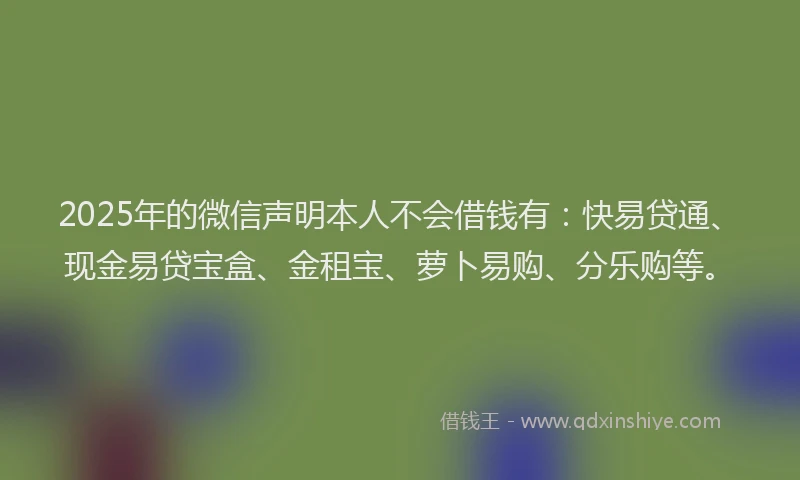 2025年的微信声明本人不会借钱有：快易贷通、现金易贷宝盒、金租宝、萝卜易购、分乐购等。