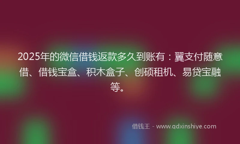 2025年的微信借钱返款多久到账有：翼支付随意借、借钱宝盒、积木盒子、创硕租机、易贷宝融等。