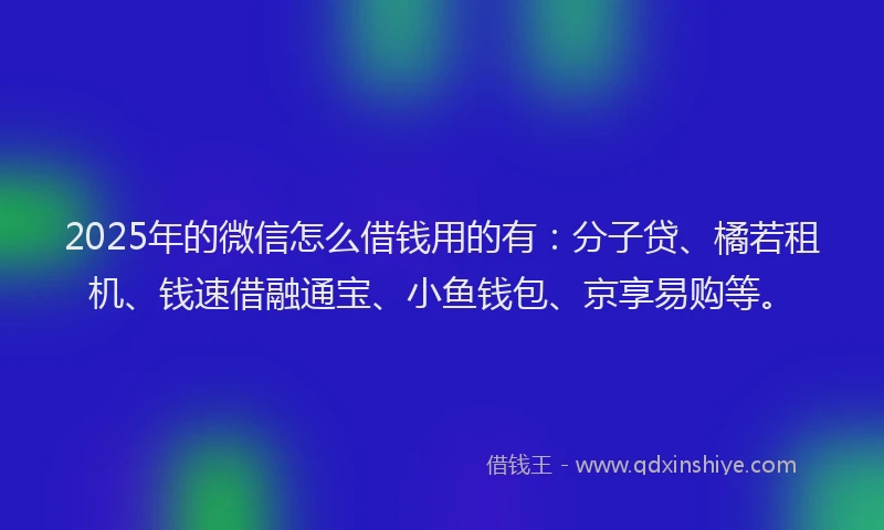 2025年的微信怎么借钱用的有：分子贷、橘若租机、钱速借融通宝、小鱼钱包、京享易购等。