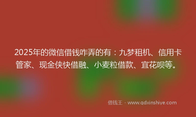 2025年的微信借钱咋弄的有：九梦租机、信用卡管家、现金侠快借融、小麦粒借款、宜花呗等。