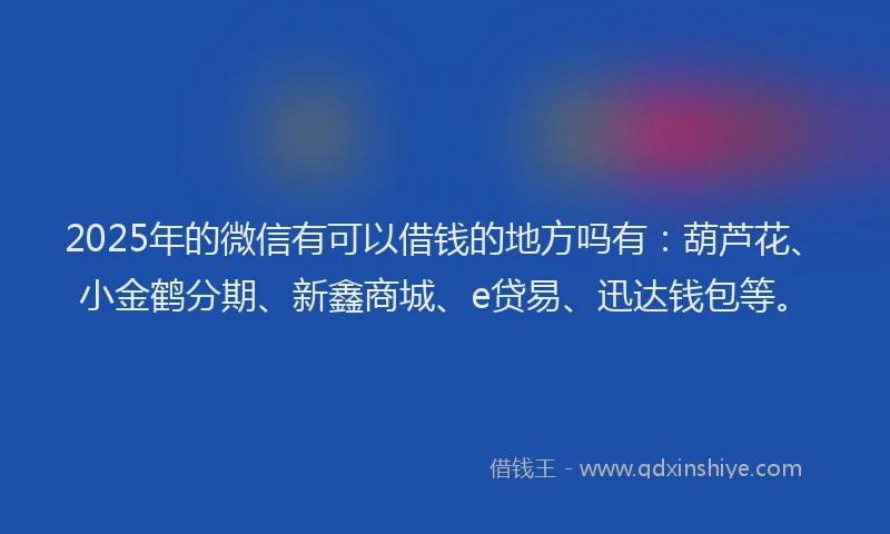 2025年的微信有可以借钱的地方吗有：葫芦花、小金鹤分期、新鑫商城、e贷易、迅达钱包等。