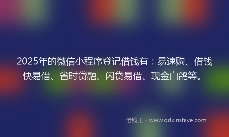 2025年的微信小程序登记借钱有：易速购、借钱快易借、省时贷融、闪贷易借、现金白鸽等。