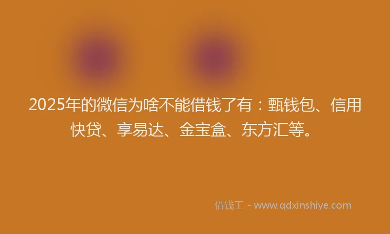 2025年的微信为啥不能借钱了有：甄钱包、信用快贷、享易达、金宝盒、东方汇等。