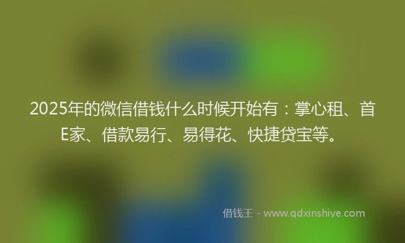 2025年的微信借钱什么时候开始有：掌心租、首E家、借款易行、易得花、快捷贷宝等。