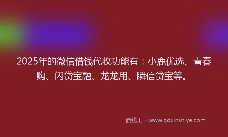 2025年的微信借钱代收功能有：小鹿优选、青春购、闪贷宝融、龙龙用、瞬信贷宝等。