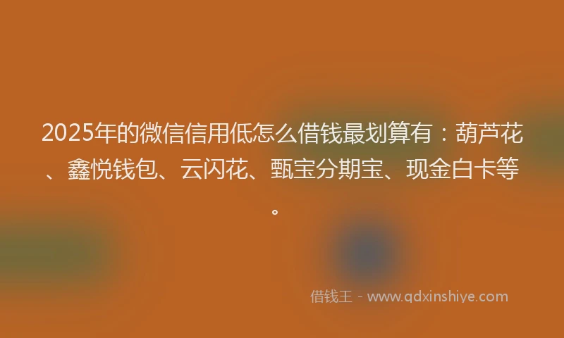 2025年的微信信用低怎么借钱最划算有：葫芦花、鑫悦钱包、云闪花、甄宝分期宝、现金白卡等。