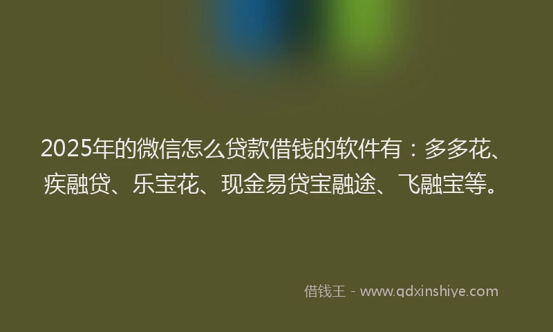2025年的微信怎么贷款借钱的软件有：多多花、疾融贷、乐宝花、现金易贷宝融途、飞融宝等。