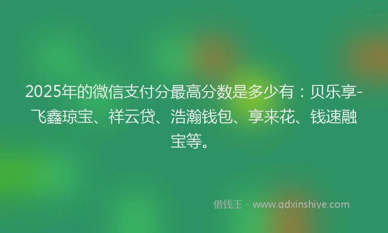 2025年的微信支付分最高分数是多少有：贝乐享-飞鑫琼宝、祥云贷、浩瀚钱包、享来花、钱速融宝等。