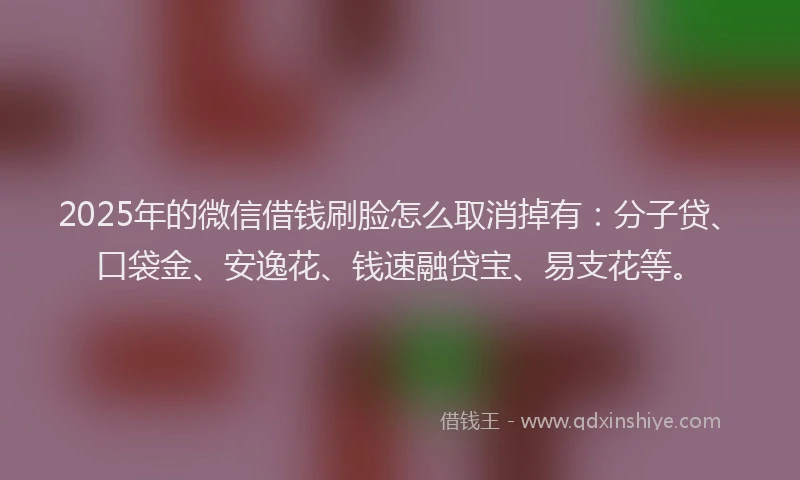 2025年的微信借钱刷脸怎么取消掉有：分子贷、口袋金、安逸花、钱速融贷宝、易支花等。