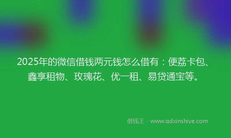 2025年的微信借钱两元钱怎么借有：便荔卡包、鑫享租物、玫瑰花、优一租、易贷通宝等。