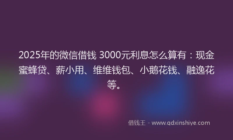 2025年的微信借钱 3000元利息怎么算有：现金蜜蜂贷、薪小用、维维钱包、小鹅花钱、融逸花等。