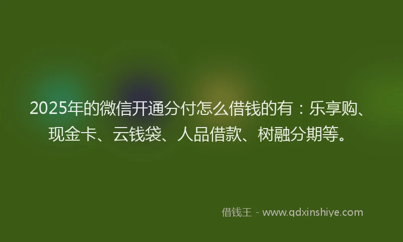 2025年的微信开通分付怎么借钱的有：乐享购、现金卡、云钱袋、人品借款、树融分期等。