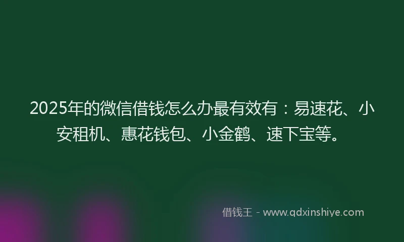 2025年的微信借钱怎么办最有效有：易速花、小安租机、惠花钱包、小金鹤、速下宝等。