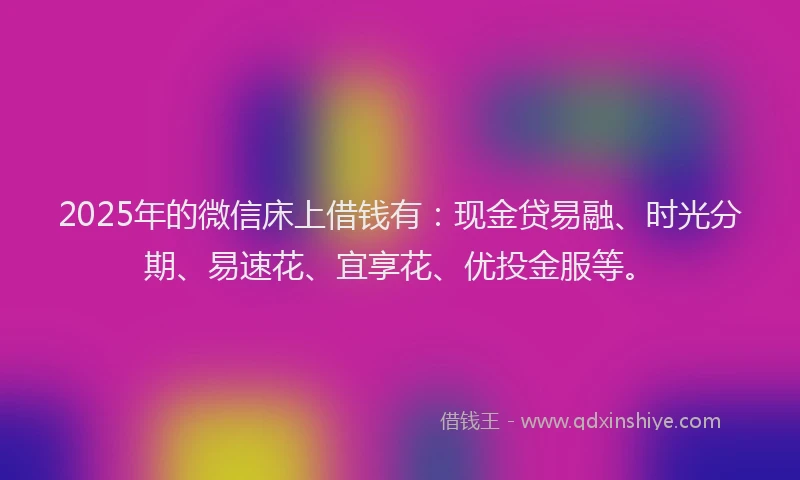 2025年的微信床上借钱有：现金贷易融、时光分期、易速花、宜享花、优投金服等。