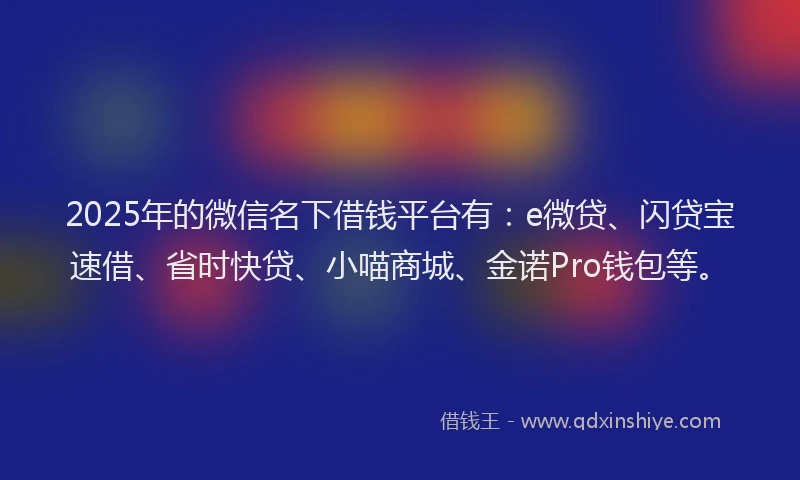 2025年的微信名下借钱平台有：e微贷、闪贷宝速借、省时快贷、小喵商城、金诺Pro钱包等。