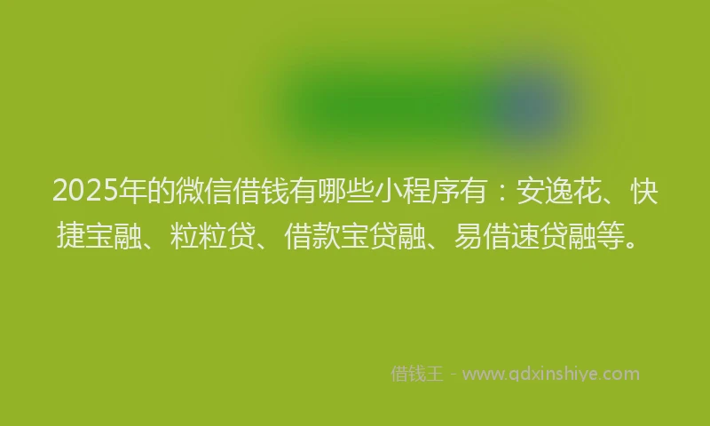 2025年的微信借钱有哪些小程序有：安逸花、快捷宝融、粒粒贷、借款宝贷融、易借速贷融等。