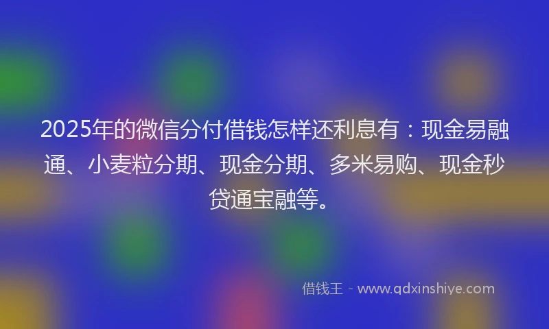 2025年的微信分付借钱怎样还利息有：现金易融通、小麦粒分期、现金分期、多米易购、现金秒贷通宝融等。