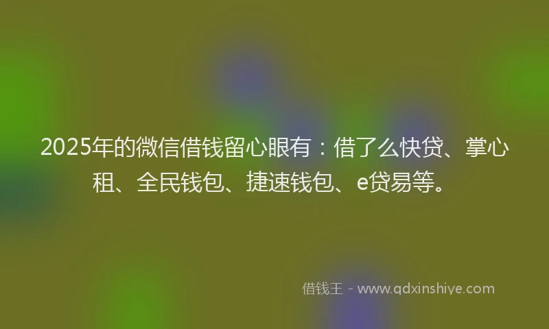 2025年的微信借钱留心眼有：借了么快贷、掌心租、全民钱包、捷速钱包、e贷易等。