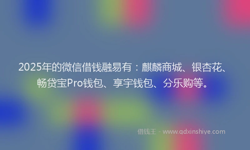 2025年的微信借钱融易有：麒麟商城、银杏花、畅贷宝Pro钱包、享宇钱包、分乐购等。