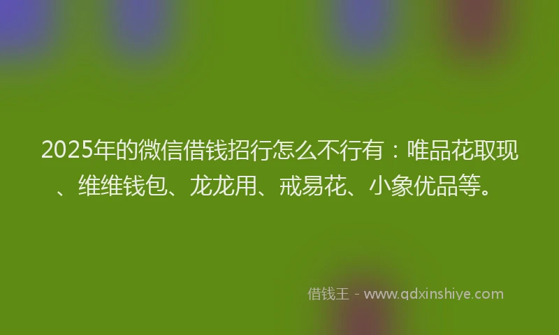 2025年的微信借钱招行怎么不行有：唯品花取现、维维钱包、龙龙用、戒易花、小象优品等。