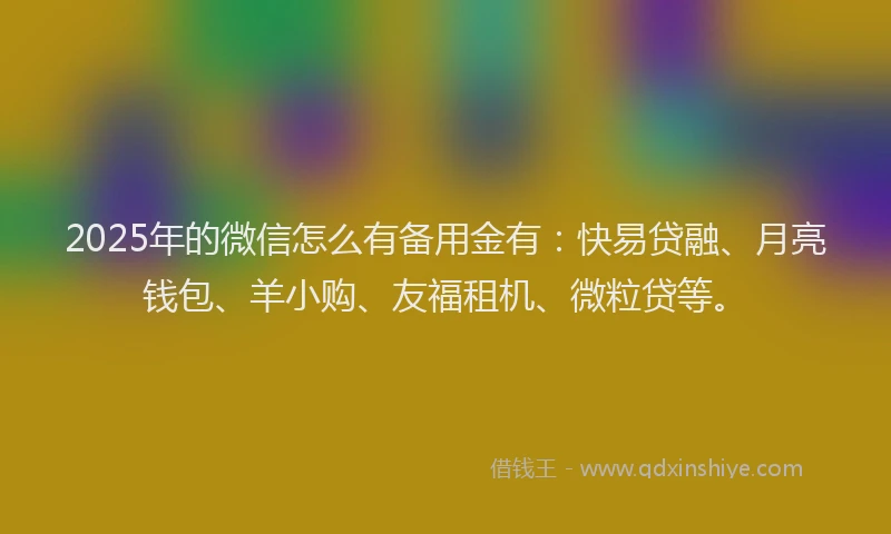2025年的微信怎么有备用金有：快易贷融、月亮钱包、羊小购、友福租机、微粒贷等。