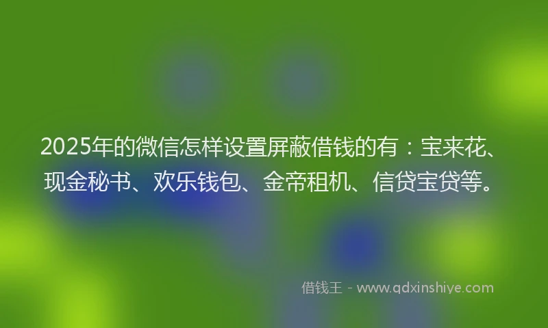 2025年的微信怎样设置屏蔽借钱的有：宝来花、现金秘书、欢乐钱包、金帝租机、信贷宝贷等。