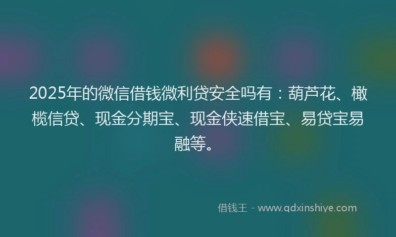 2025年的微信借钱微利贷安全吗有：葫芦花、橄榄信贷、现金分期宝、现金侠速借宝、易贷宝易融等。