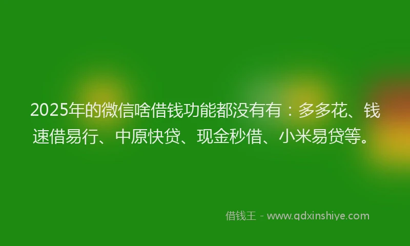 2025年的微信啥借钱功能都没有有：多多花、钱速借易行、中原快贷、现金秒借、小米易贷等。