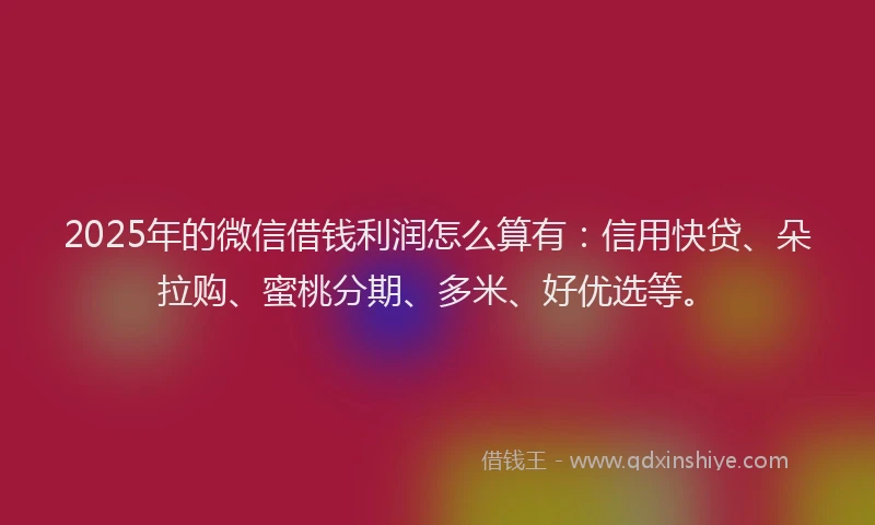 2025年的微信借钱利润怎么算有：信用快贷、朵拉购、蜜桃分期、多米、好优选等。