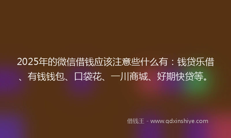 2025年的微信借钱应该注意些什么有：钱贷乐借、有钱钱包、口袋花、一川商城、好期快贷等。