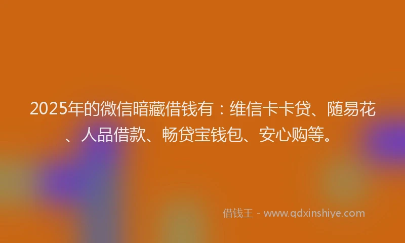 2025年的微信暗藏借钱有：维信卡卡贷、随易花、人品借款、畅贷宝钱包、安心购等。