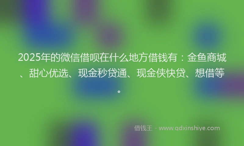 2025年的微信借呗在什么地方借钱有：金鱼商城、甜心优选、现金秒贷通、现金侠快贷、想借等。
