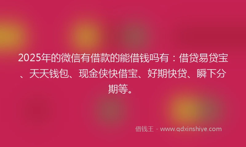 2025年的微信有借款的能借钱吗有：借贷易贷宝、天天钱包、现金侠快借宝、好期快贷、瞬下分期等。
