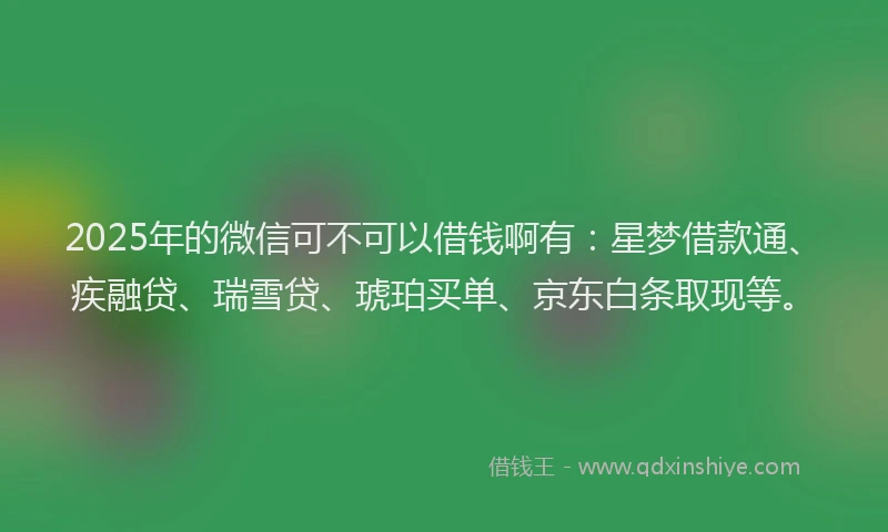 2025年的微信可不可以借钱啊有：星梦借款通、疾融贷、瑞雪贷、琥珀买单、京东白条取现等。