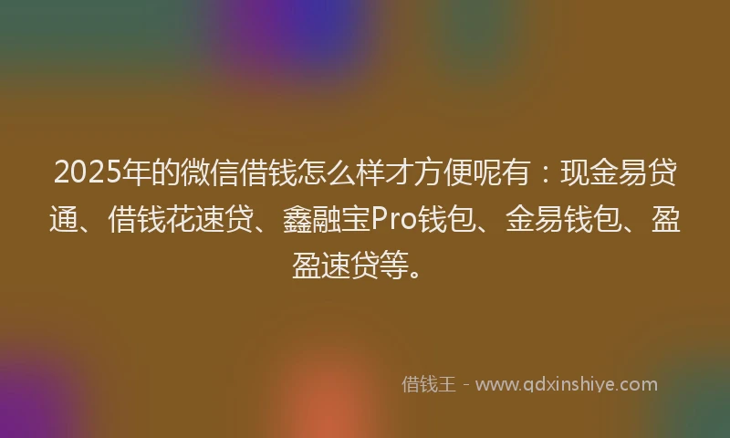 2025年的微信借钱怎么样才方便呢有：现金易贷通、借钱花速贷、鑫融宝Pro钱包、金易钱包、盈盈速贷等。