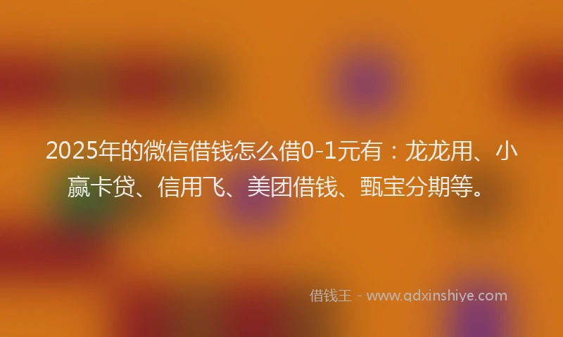 2025年的微信借钱怎么借0-1元有:龙龙用、小赢卡贷、信用飞、美团借钱、甄宝分期等。