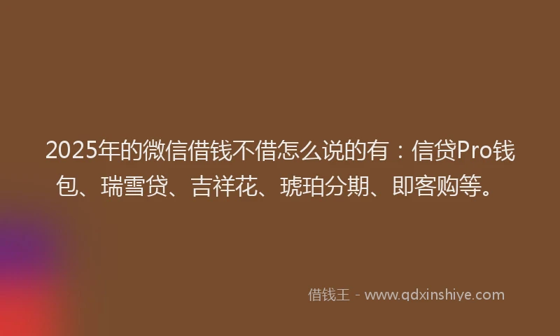 2025年的微信借钱不借怎么说的有：信贷Pro钱包、瑞雪贷、吉祥花、琥珀分期、即客购等。