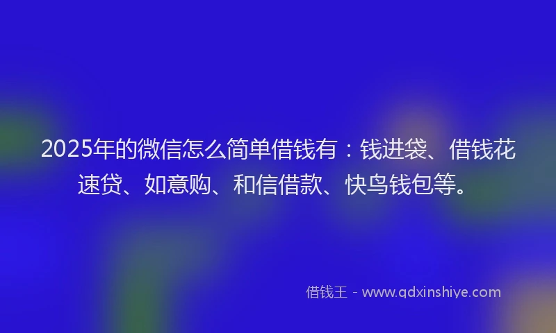 2025年的微信怎么简单借钱有：钱进袋、借钱花速贷、如意购、和信借款、快鸟钱包等。