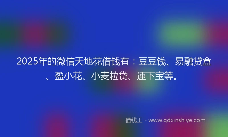 2025年的微信天地花借钱有：豆豆钱、易融贷盒、盈小花、小麦粒贷、速下宝等。