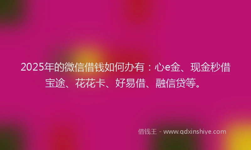 2025年的微信借钱如何办有：心e金、现金秒借宝途、花花卡、好易借、融信贷等。