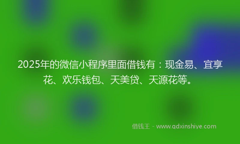 2025年的微信小程序里面借钱有：现金易、宜享花、欢乐钱包、天美贷、天源花等。