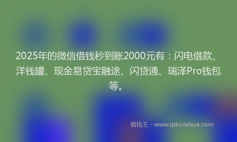 2025年的微信借钱秒到账2000元有:闪电借款、洋钱罐、现金易贷宝融途、闪贷通、瑞泽Pro钱包等。