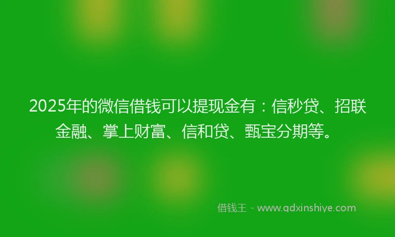 2025年的微信借钱可以提现金有：信秒贷、招联金融、掌上财富、信和贷、甄宝分期等。