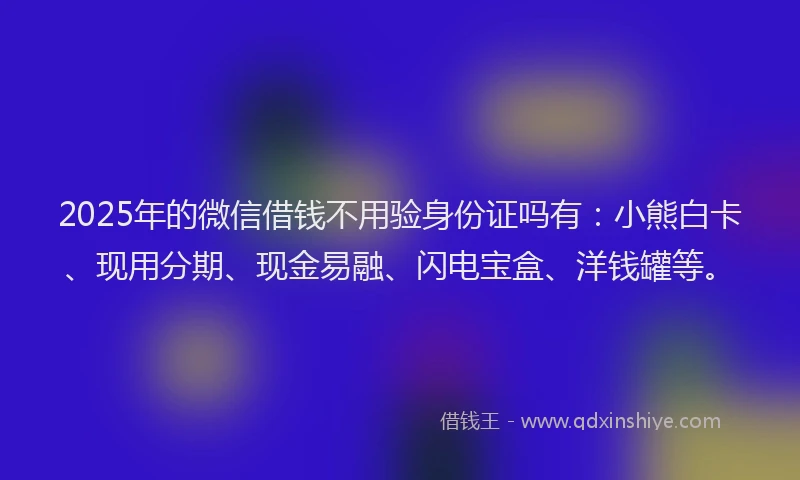 2025年的微信借钱不用验身份证吗有：小熊白卡、现用分期、现金易融、闪电宝盒、洋钱罐等。